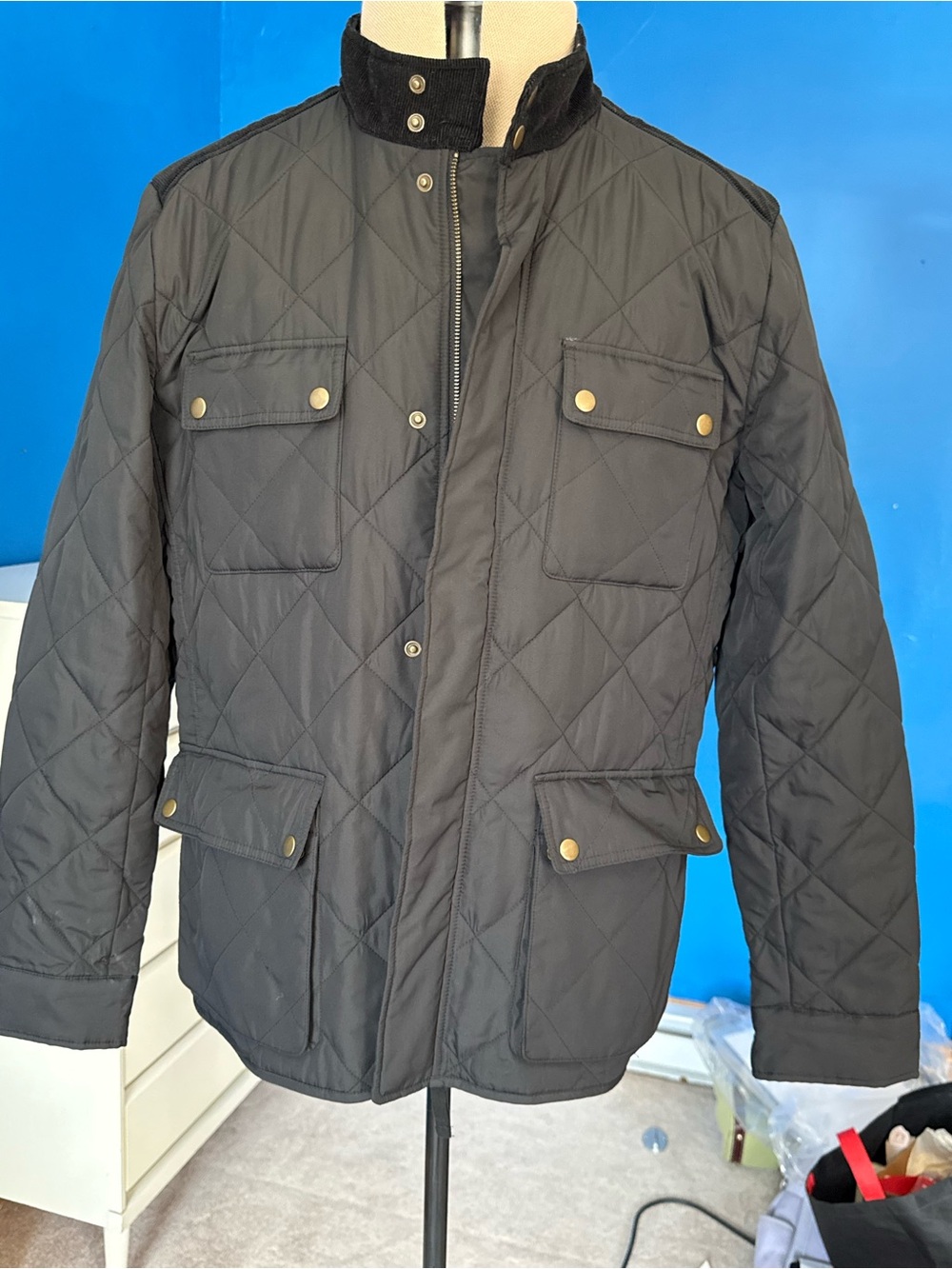 J.Crew Greyson Black Quilted Barn Field Jacket L Preppy Americana